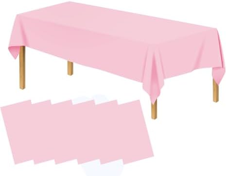 6 Pack Light Pink Plastic Tablecloths 54 x 108 Inch