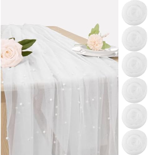 Set of 6 Pearl Tulle Table Runners 29x120 Inch White
