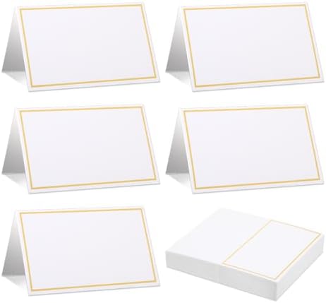 Abeillo 50Pcs White Blank Place Cards with Gold Foil Border