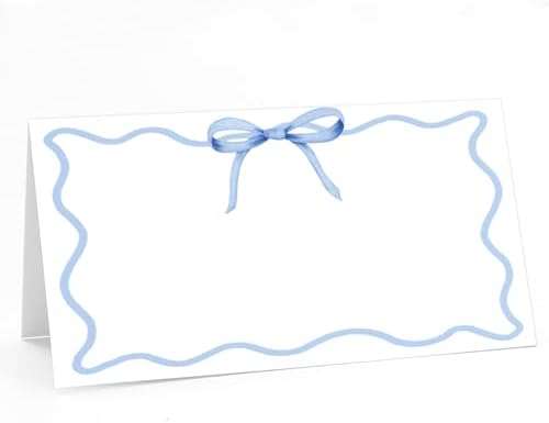 Whaline 100 Pcs Blue Bow Place Cards for Parties
