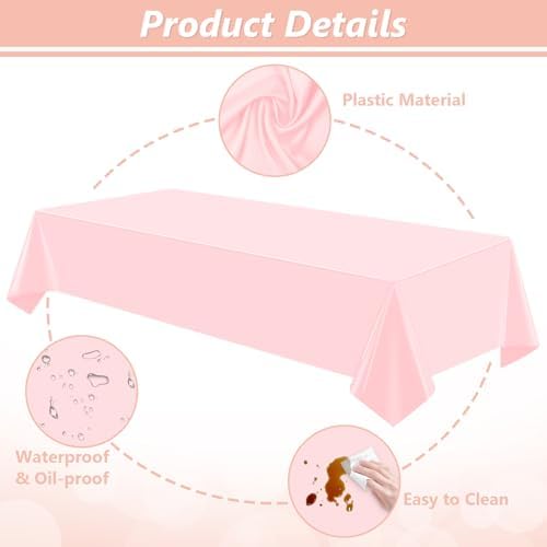 3 Pack Pink Plastic Table Cloths for 8 Foot Table