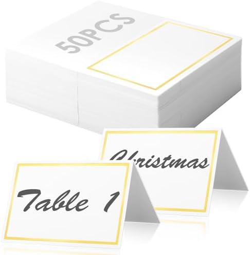GeeRic 50 Pcs Foldable Place Cards with Gold Foil Border