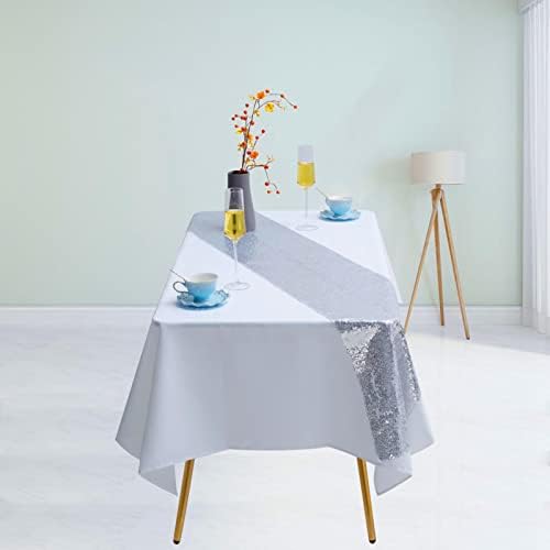 Silver Sequin Table Runner 2 Pack 12x72 Glitter Linen Runner