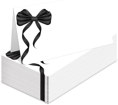 25 Pack Black Bow Table Place Cards for Events