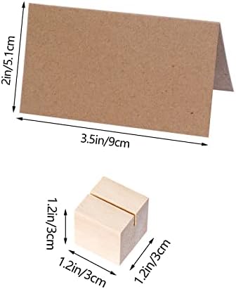 20 Pieces Wood Place Card Holders with Brown Paper Cards