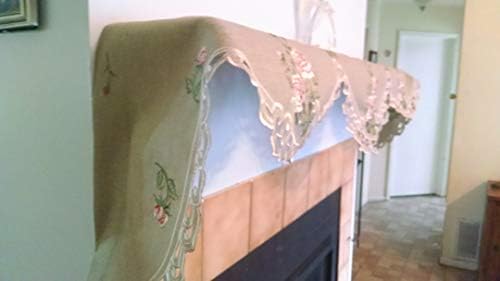 Fireplace Mantel Runner Pink Rose Sage Green Burlap