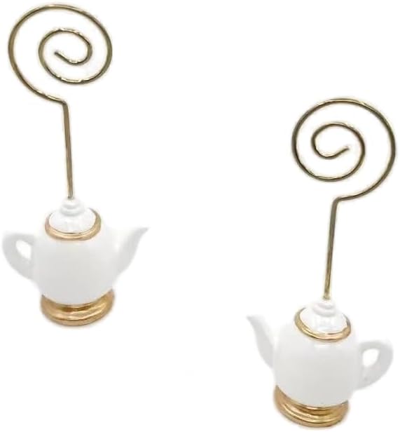 10Pcs Teapot Table Card Holder with Golden and White Design