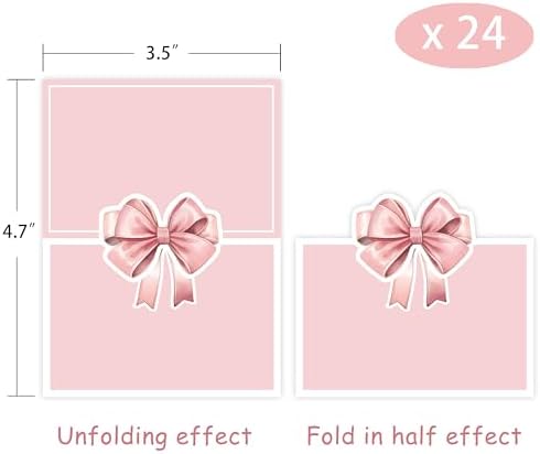 24 Pcs Pink Bow Place Cards for Baby Shower and Birthday Party