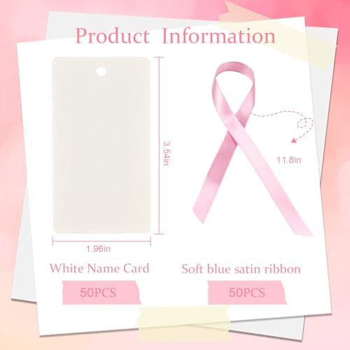 50 Pcs Blank Name Place Cards with Satin Ribbon Pink