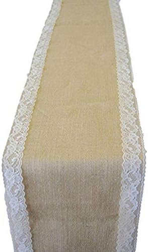 AK TRADING CO Burlap Table Runner with Side Lace - Ivory 12x108 Inches