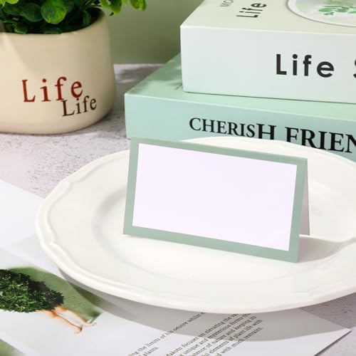 Whaline 100Pcs Sage Green Place Cards Wedding Seating Cards Tented Cards Party Supplies