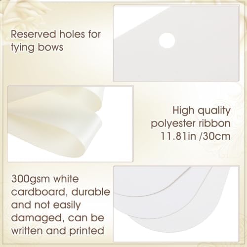 100 Pack Ivory White Wedding Place Cards with Bow Ribbon Arch Design