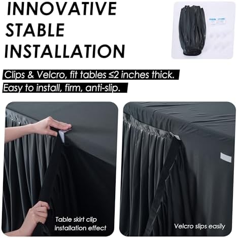 PartyVillage 132 Inch Black Table Skirt for 6ft Rectangular Tables