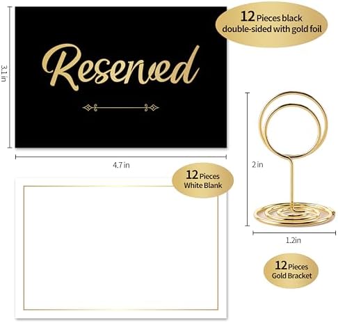 12 Pack Gold Reserved Table Signs with Stand and White Cards