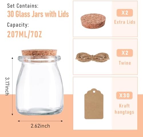 Small Glass Jars with Cork Lids 7 OZ 30 Pack