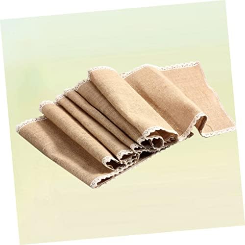 MAGICLULU 30x245cm Burlap Table Runner with Lace Edging