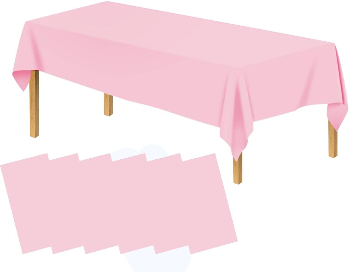 6 Pack Light Pink Plastic Tablecloths 54 x 108 Inch