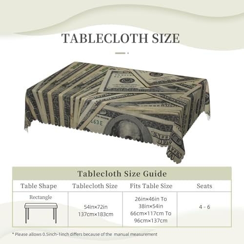 Dollar Bills Vintage Rectangular Tablecloth 54x72 Inch