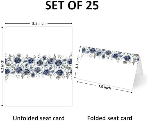 Blue Flower Place Cards Set of 25 for Wedding Banquet Events