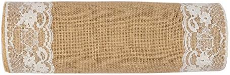 MDS 5 Piece Natural Burlap Table Runners with White Lace