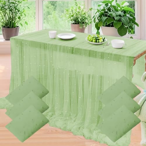 Set of 6 Pearl Table Runner 10ft Table Cloth Green