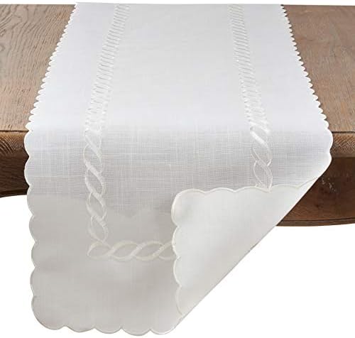 Saro Lifestyle Braided Embroidery Table Runner White 16x68