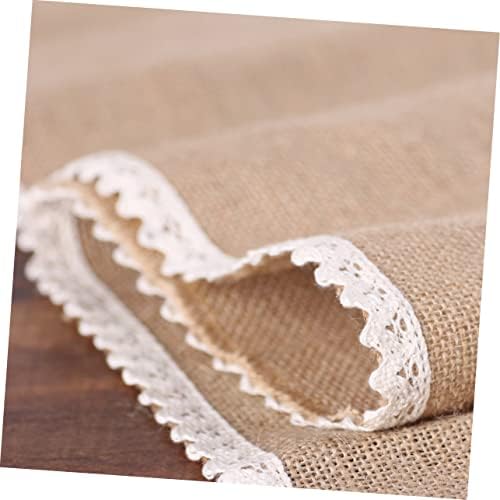 MAGICLULU 30x245cm Burlap Table Runner with Lace Edging