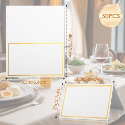 GeeRic 50 Pcs Foldable Place Cards with Gold Foil Border