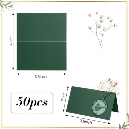 50 Pack Forest Green Wax Seal Place Cards with Babys Breath Flowers