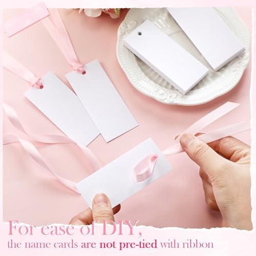 50 Pcs Blank Name Place Cards with Sateen Ribbons for Wedding Party