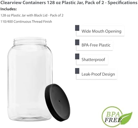 Plastic Storage Jars with Leak Proof Lids 128oz 2PK Black