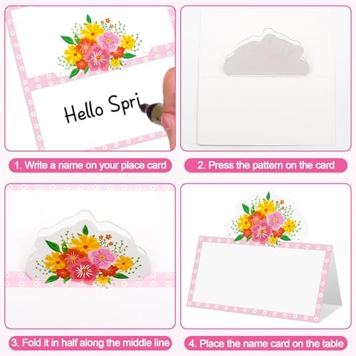 48 Pcs Spring Floral Place Cards for Parties and Events