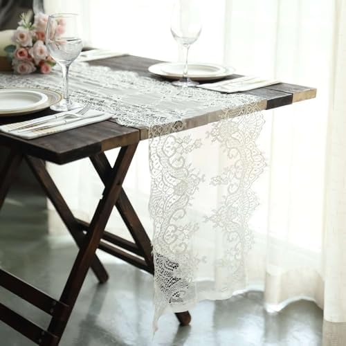 Efavormart Ivory Lace Table Runner with Scalloped Edges