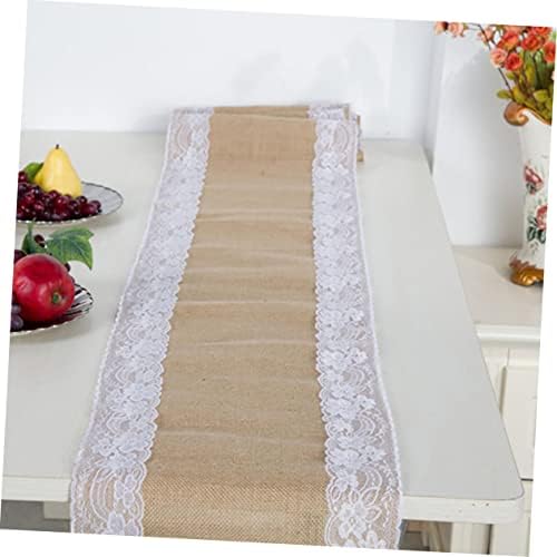 PRETYZOOM Decorative Linen Table Runner with Lace Design