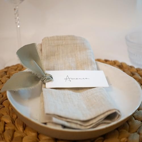 40 Pcs Place Cards with Dusty Green Ribbons for Wedding Parties