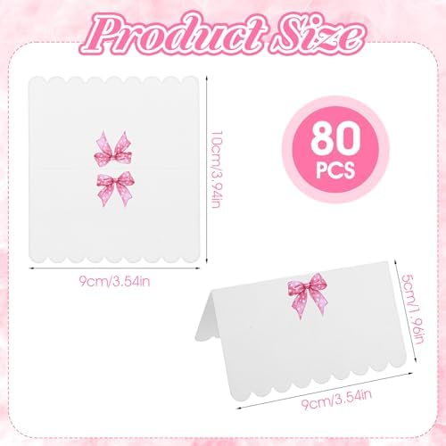 80Pcs Pink Bow Place Cards for Wedding and Party Use