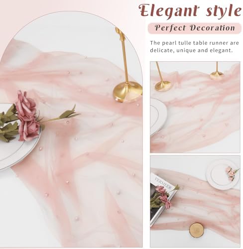 Set of 6 Dusty Pink Pearl Tulle Table Runners