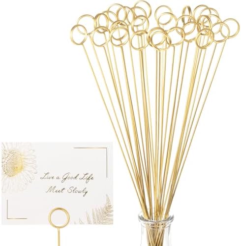 30Pcs Gold Round Floral Card Holder Picks