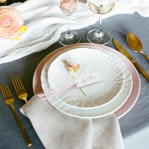 50 Pcs Blank Name Place Cards with Sateen Ribbons for Wedding Party