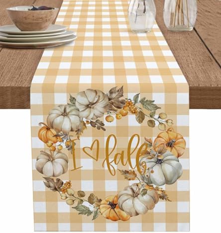 Thanksgiving Fall Pumpkin Berry Garland Table Runner 60 Inch Linen Cotton