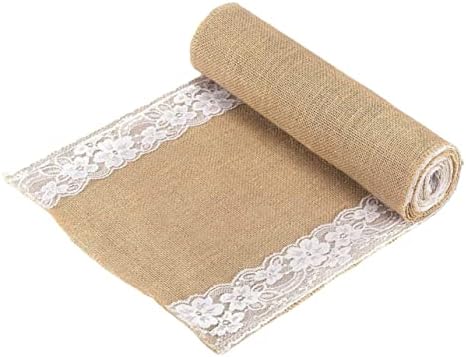 PRETYZOOM Decorative Linen Table Runner with Lace Design