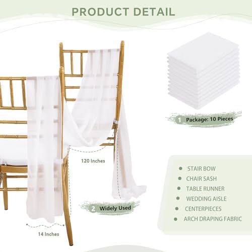 10 Pack White Chiffon Table Runners 14x120 Inches