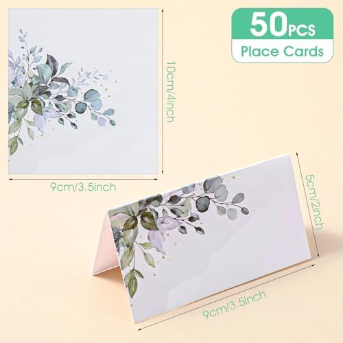Grevosea 50Pcs Wedding Place Cards Greenery Seating Signs