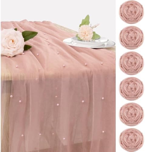 Set of 6 Dusty Pink Pearl Tulle Table Runners