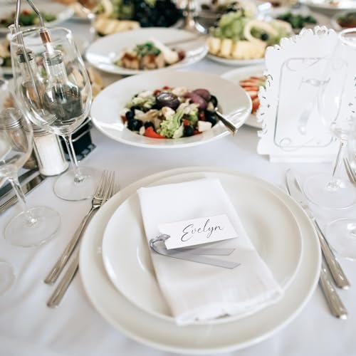 50 Pcs Silver Place Cards with Sateen Ribbon