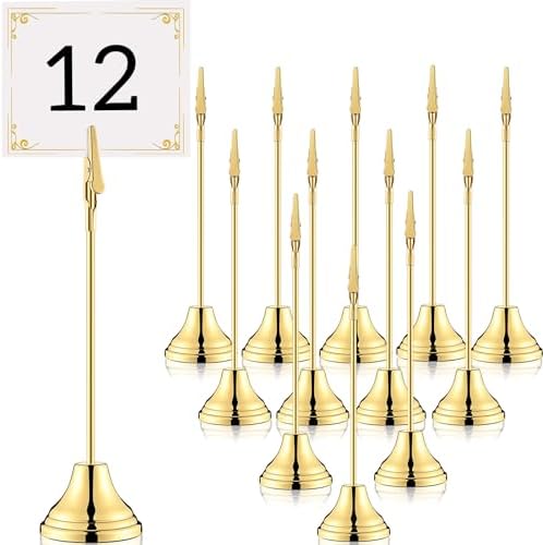12 Pcs Gold Table Number Holders with Alligator Clip