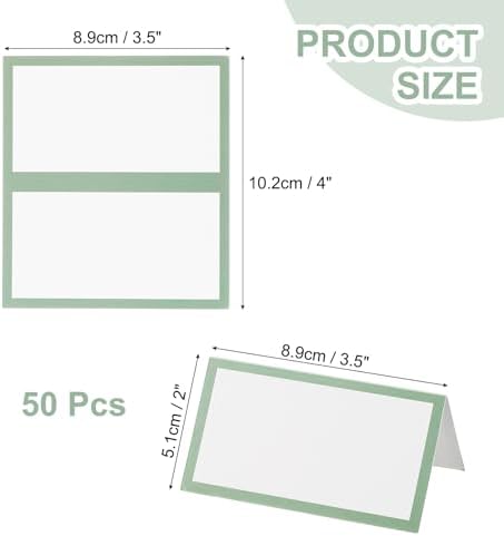 PATIKIL 50Pcs Green Table Place Cards 35x4 Inch Folded Name Cards