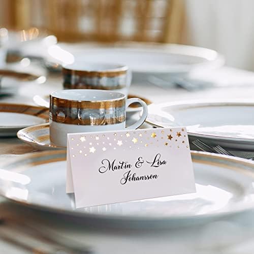 CLEVER SIGNS 100 Pack Gold Place Cards for Wedding Party Reception