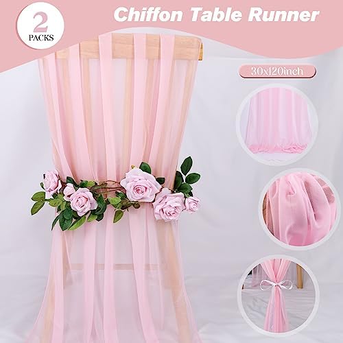 2 Pack 10ft Blushing Pink Chiffon Table Runner