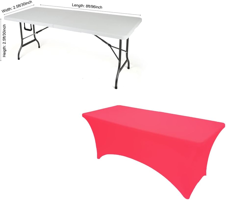 2 Pack 8FT Fuchsia Spandex Tablecloth Stretch Fitted for Rectangular Table
